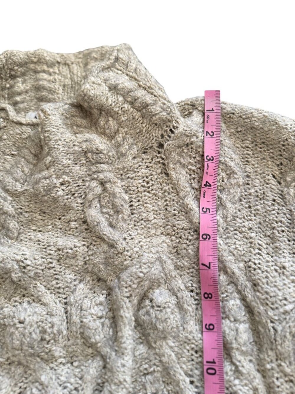 Lainey Keogh Hand-Knit Wool Blend Cable Knit Sweater With High Neck Beige - Picture 10 of 10